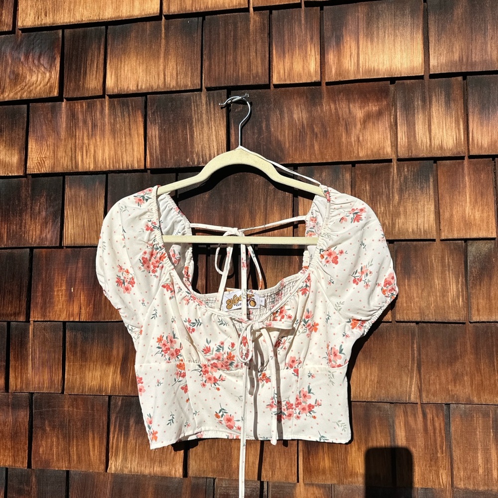 Floral Tie-Front Blouse with Puff Sleeves